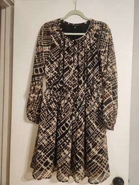 Brown & Black Patterned Long Sleeve Dress